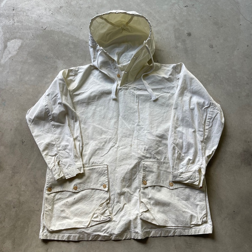 Vintage WW2 Swedish Military Smock White Cotton Canvas Anorak Hooded Jacket F11